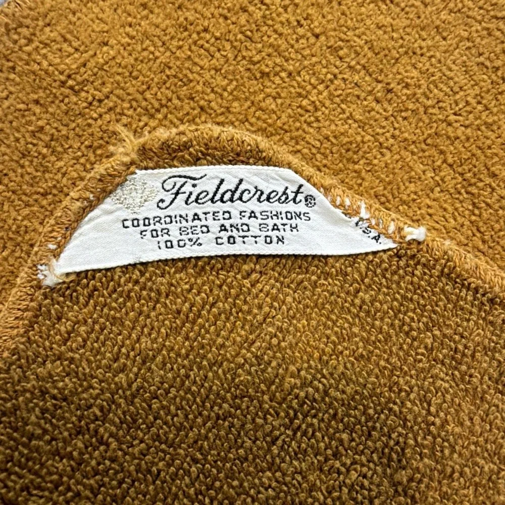 Vtg 70s Fieldcrest Hand Towel 3-pc bathmat set‎ 100% Cotton Gold Coordinates YSL
